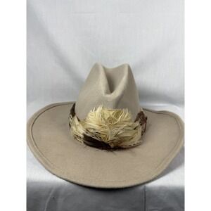 Vintage‎ Bollman Wool Cowboy Hat Mens Med Leather Aztec Band Western Feather